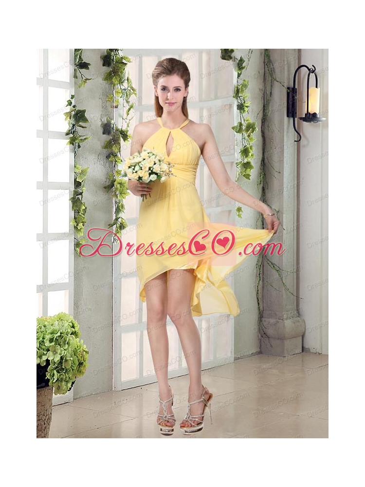 New Fashion Halter Top Asymmetrical  Bridesmaid Dress