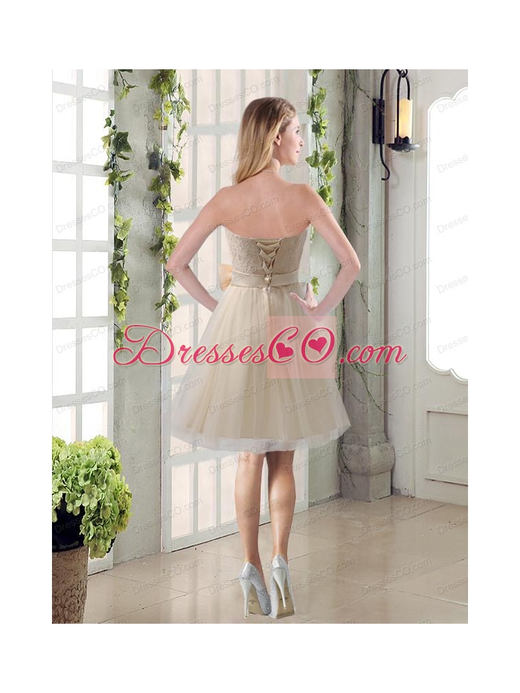 Popular Champagne Strapless Princess Bowknot Bridesmaid Dress