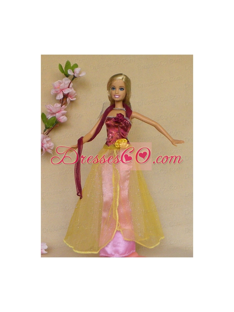 Colorful Hand Made Flowers Handmade DressFashion Party Clothes Gown Skirt For Quinceanera Doll