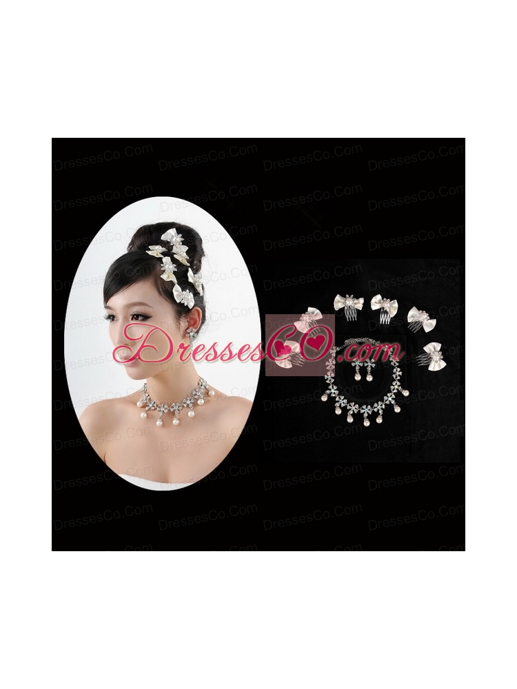 Elegant Pearl Necklace And Earrings Wedding Jewelry Set