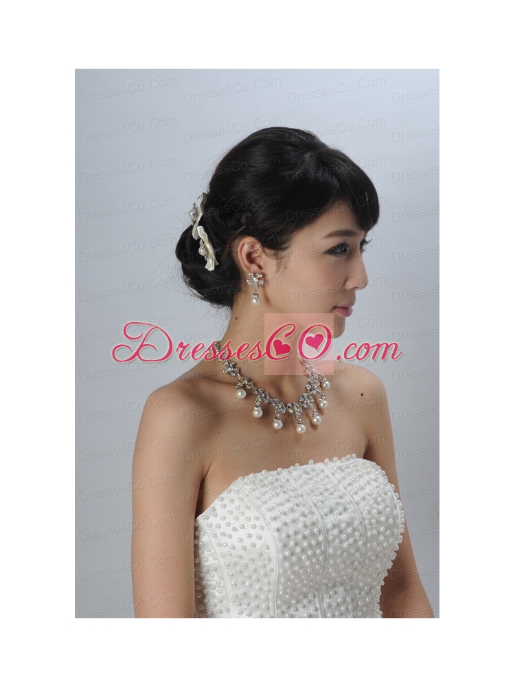 Elegant Pearl Necklace And Earrings Wedding Jewelry Set