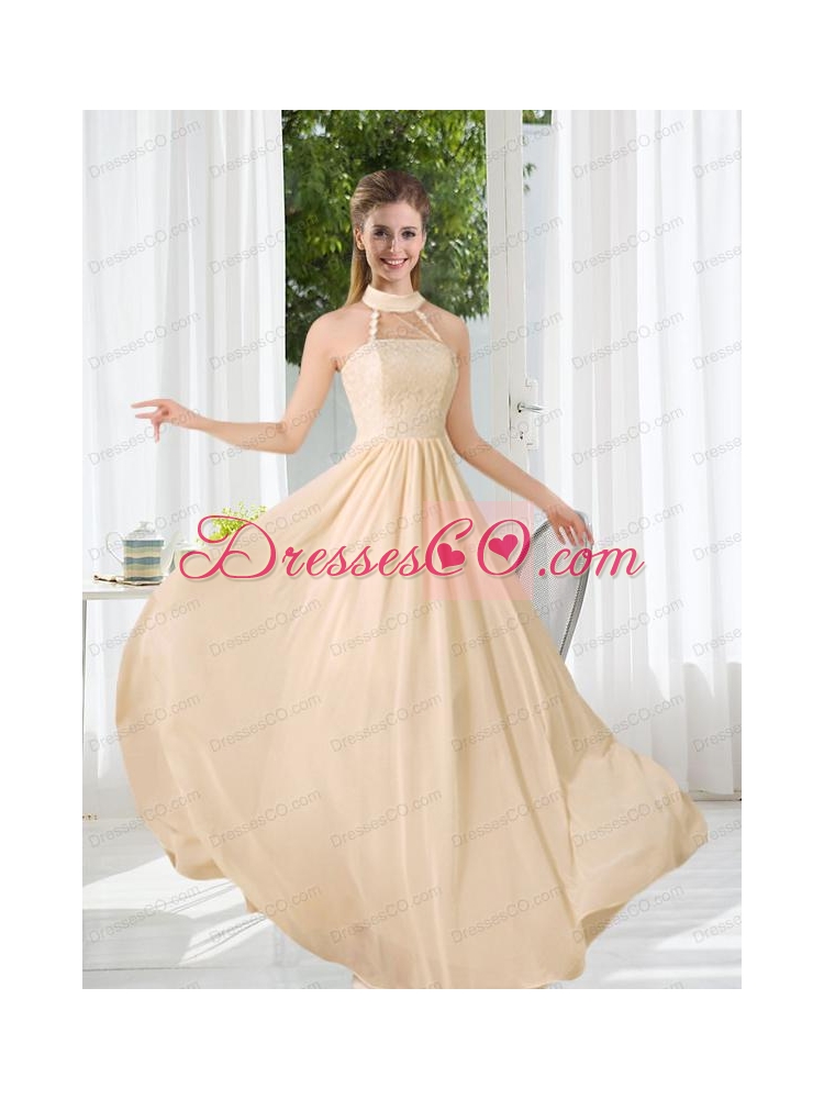 Halter Empire  Classical Bridesmaid Dress with Lace