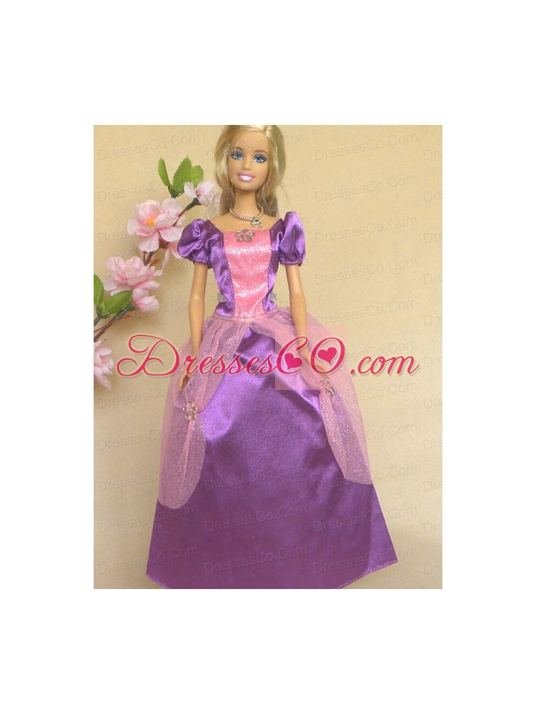 Purple Short Sleeves Handmade DressFashion Party Clothes Gown Skirt For Quinceanera Doll