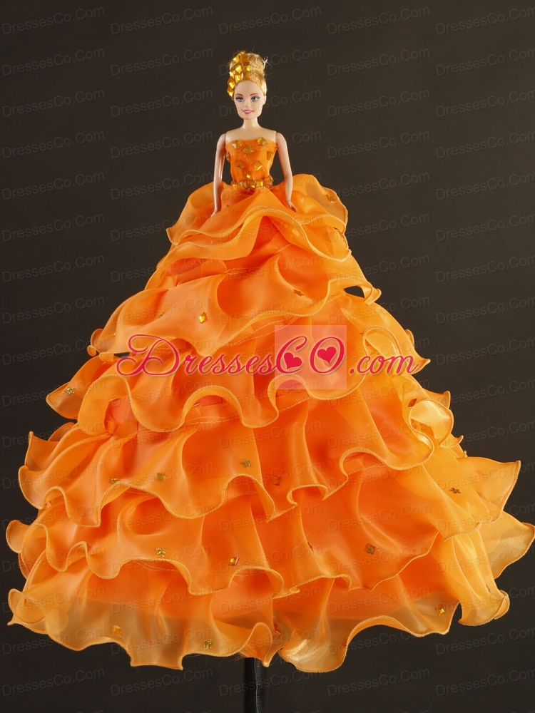 Orange Organza Bowknot Quinceanera Doll Dress