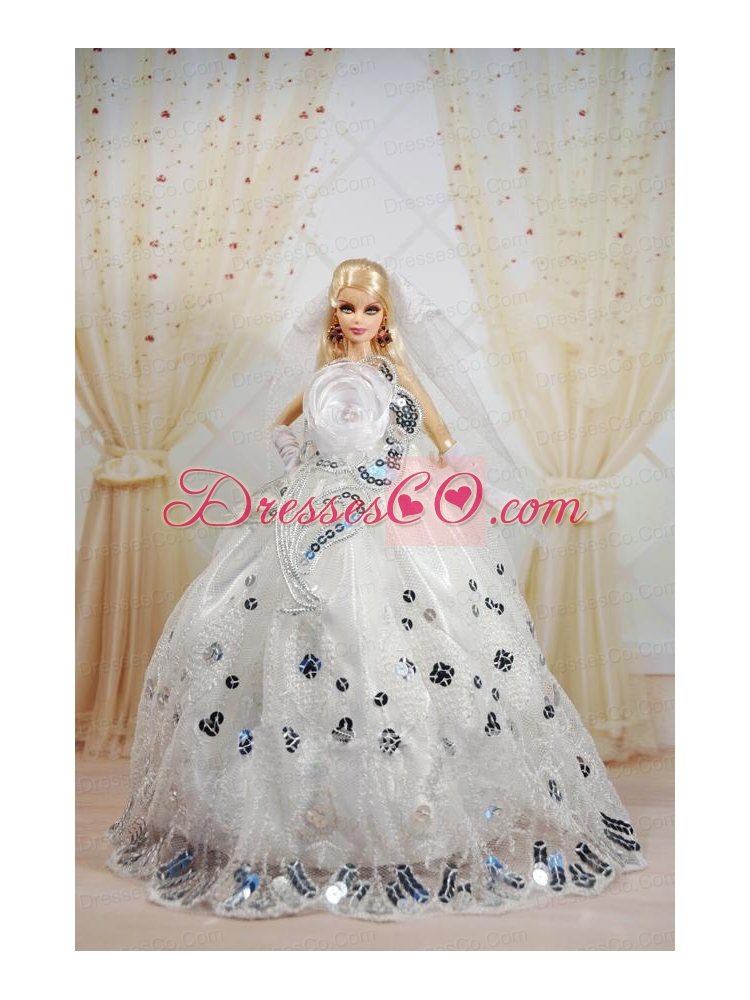 Amazing Ball Gown Dress For Quinceanera Doll With Sequin And Hand Made Flowers