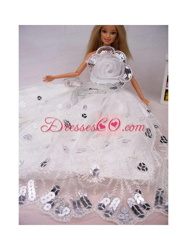 Beautiful Hand Made Flower Sequin Quinceanera Doll Dress