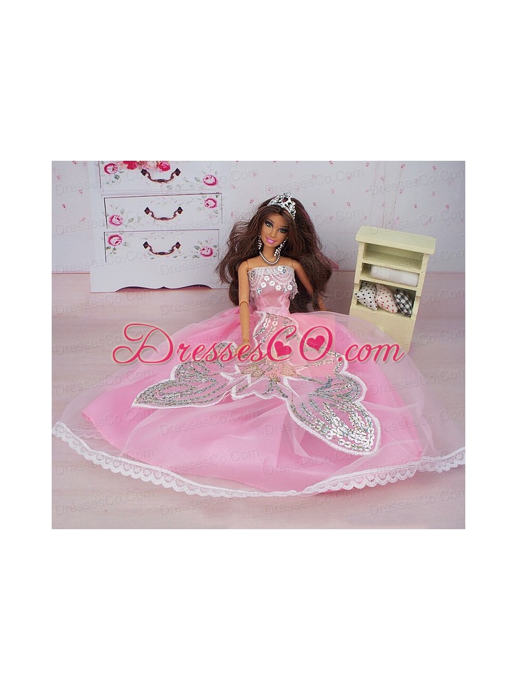 Fashionable Ball Gown Pink Party Clothes Quinceanera Doll Dress
