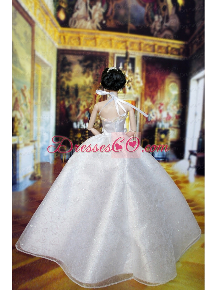 Lovely Wedding Dress For Quinceanera Doll With Hand Made Flowers