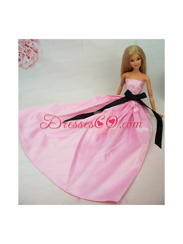 Luxurious Rose Pink Sash With Party Dress For Quinceanera Doll