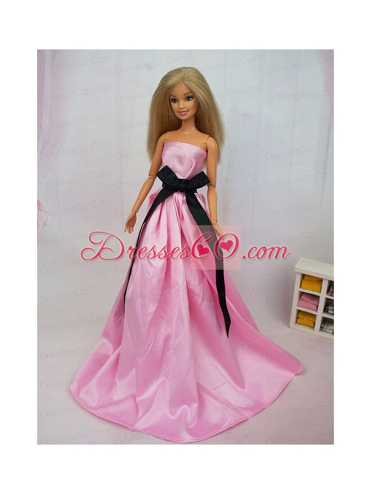 Luxurious Rose Pink Sash With Party Dress For Quinceanera Doll