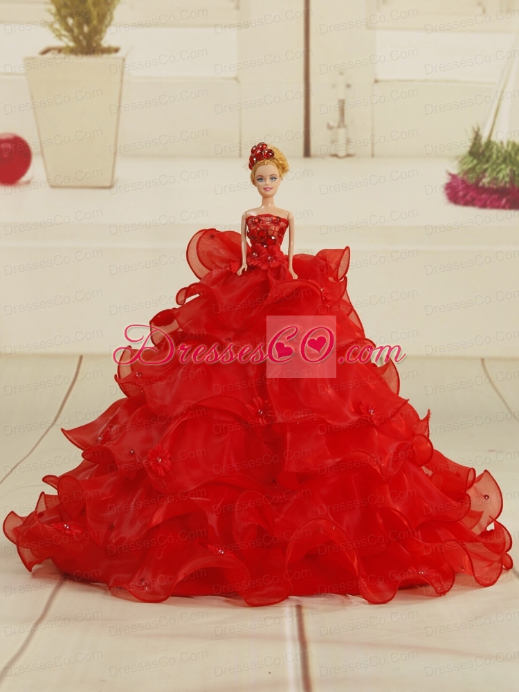 Pretty Bowknot Organza Quinceanera Doll Dress In Red
