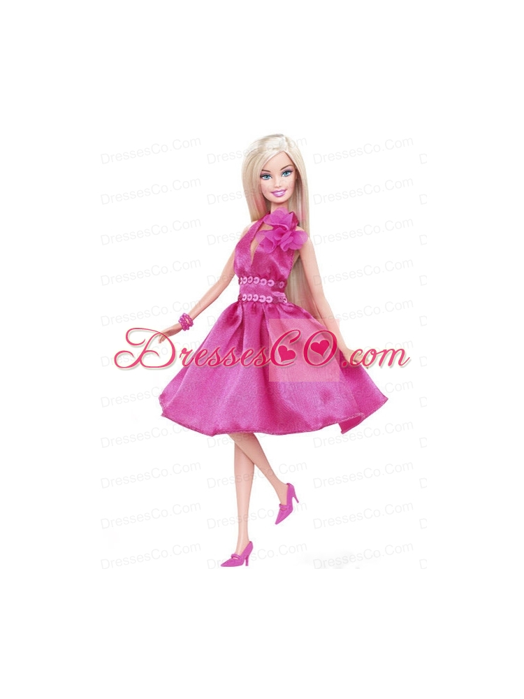 Pretty Princess Sequin Hot Pink Gown For Quinceanera Doll