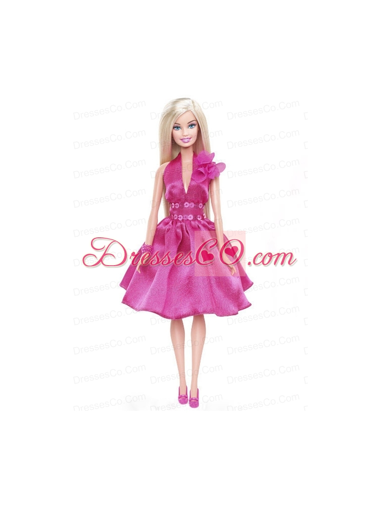 Pretty Princess Sequin Hot Pink Gown For Quinceanera Doll