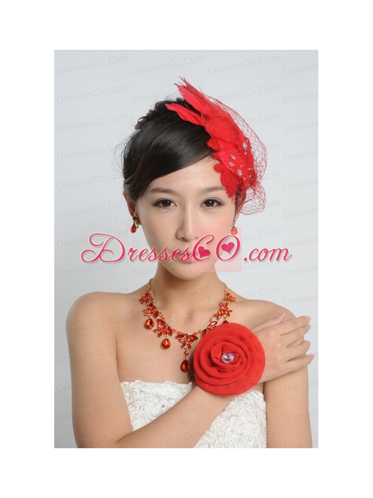 Red Crystals Alloy Plated Necklace And Earrings Jewelry Set