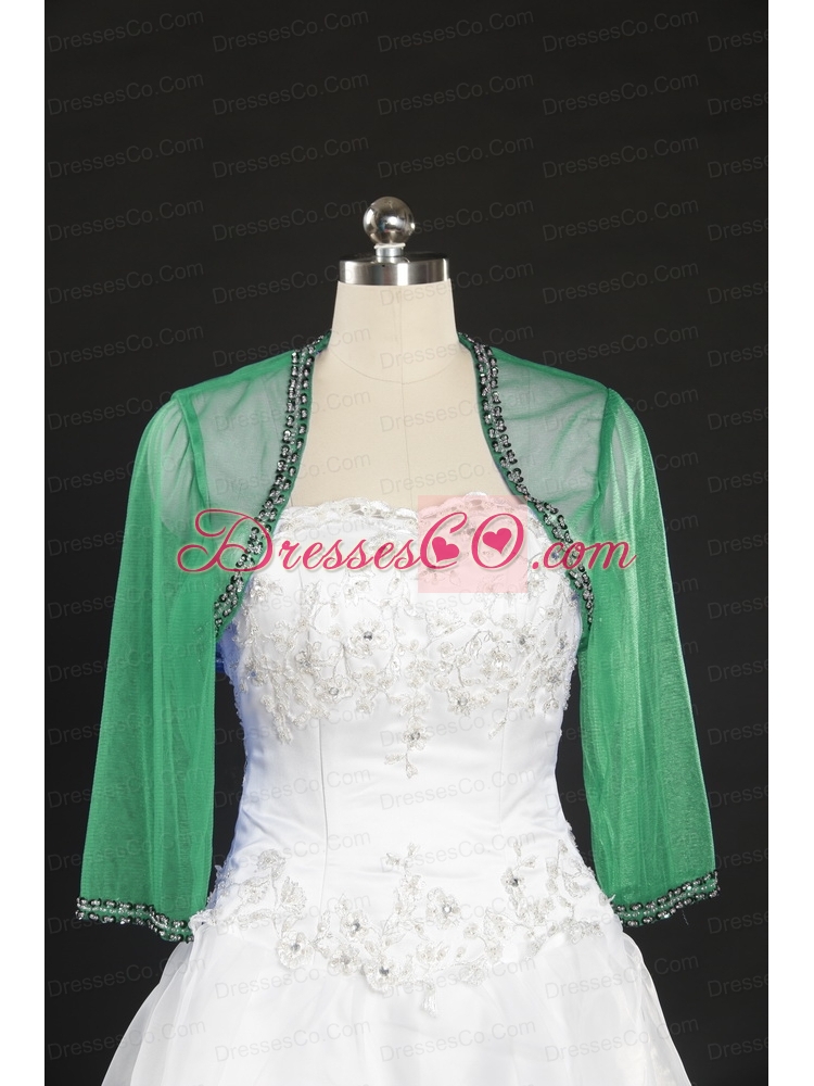 Fall Long Sleeves Organza Wraps in Green