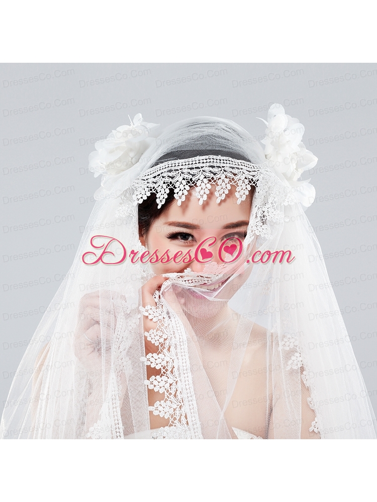 Cheap One-Tier Lace Edge Drop Veil Wedding Veils