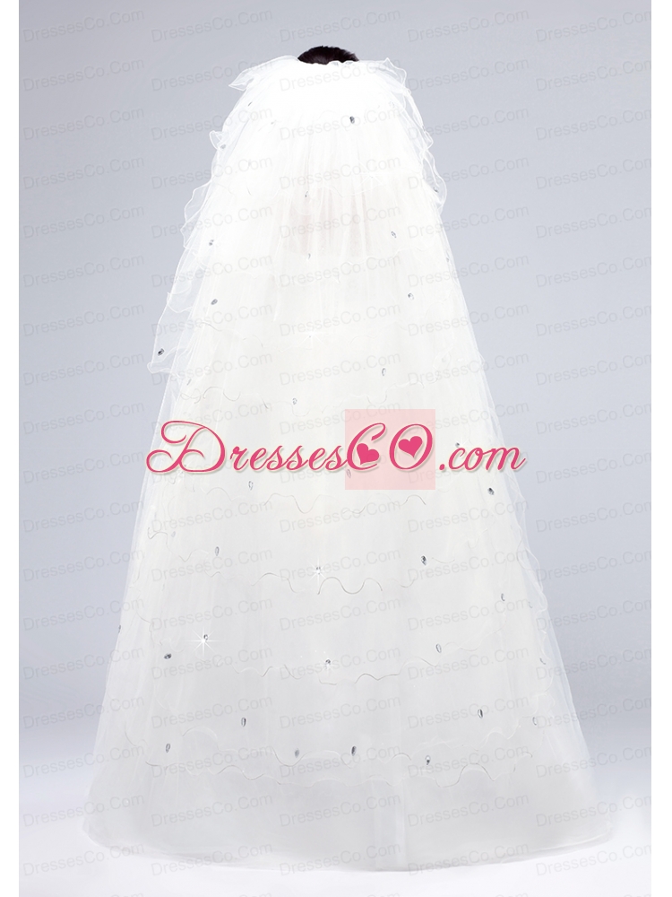 Elegant White Angle Cut Multi-Tier Finished Edge Bridal Veils