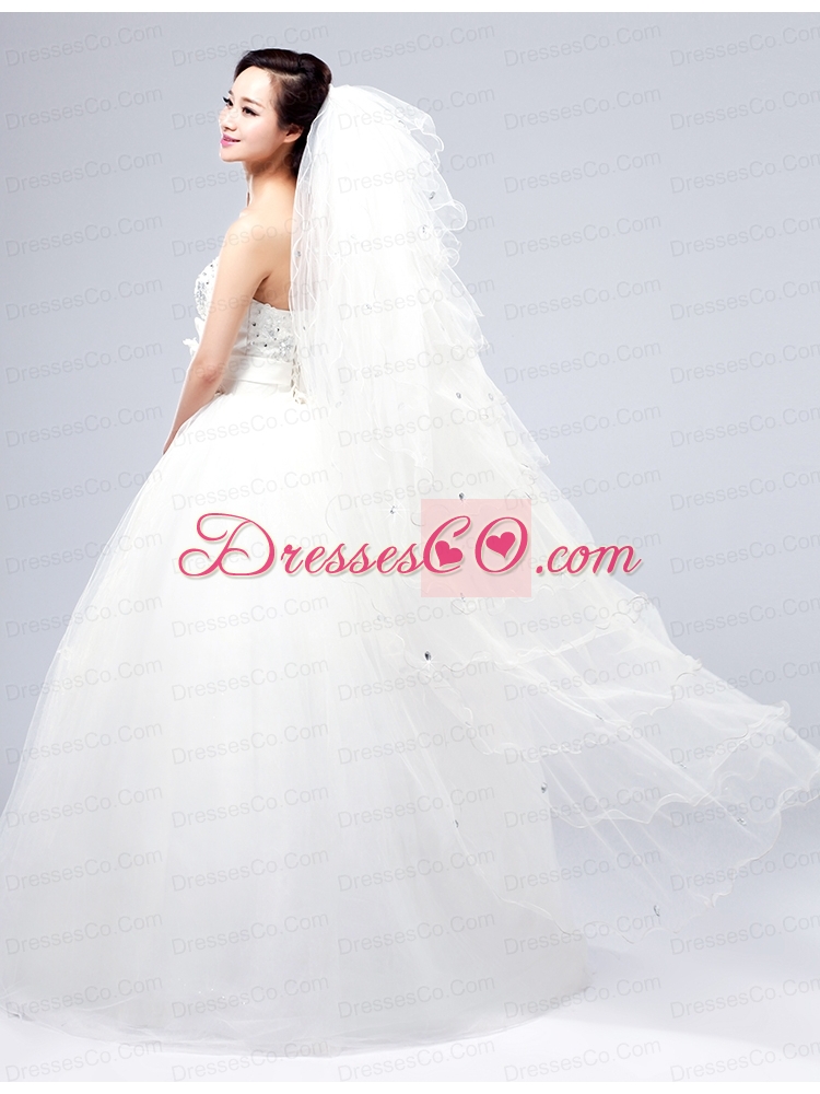 Elegant White Angle Cut Multi-Tier Finished Edge Bridal Veils