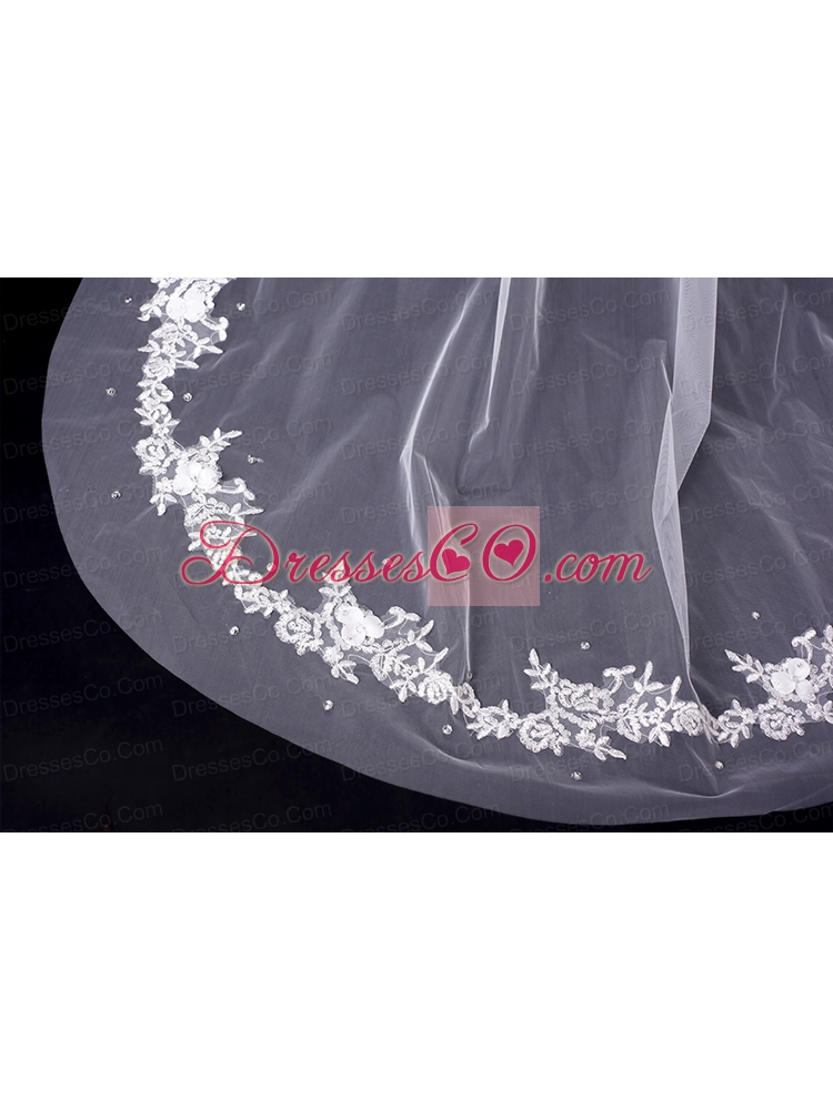 One-Tier Drop Veil Cut Edge White Bridal Veils