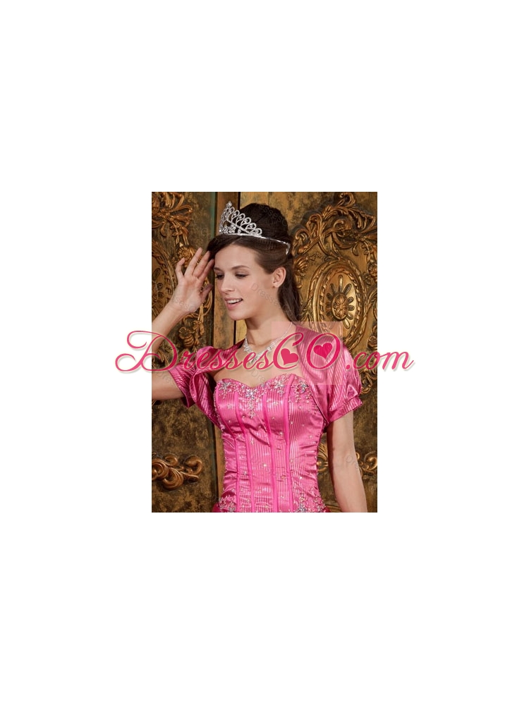 Custom Made Open Front Quinceanera Jacket in Hot Pink For
