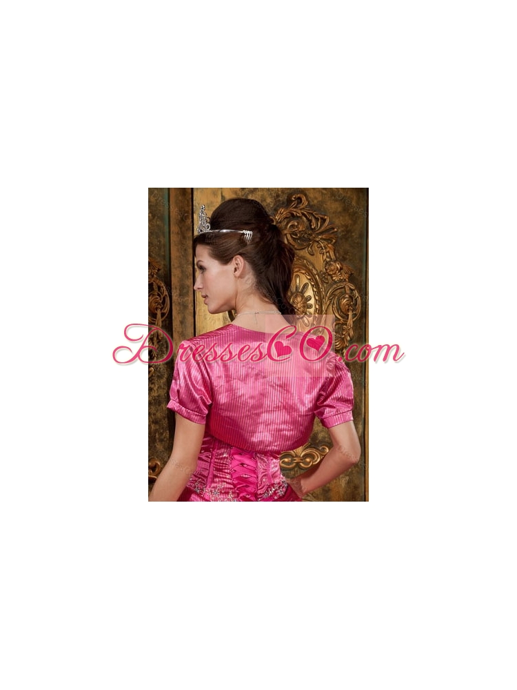 Custom Made Open Front Quinceanera Jacket in Hot Pink For