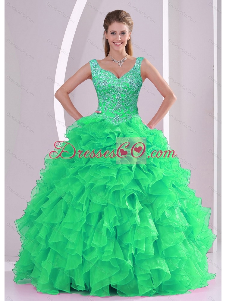 Unique and Detachable Spring Green Quinceanera Dress Skirts with Beading and Ruffles