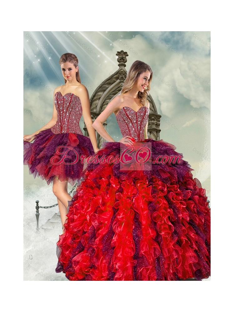 Detachable and Beading and Ruffles Multi-color Quince Dress