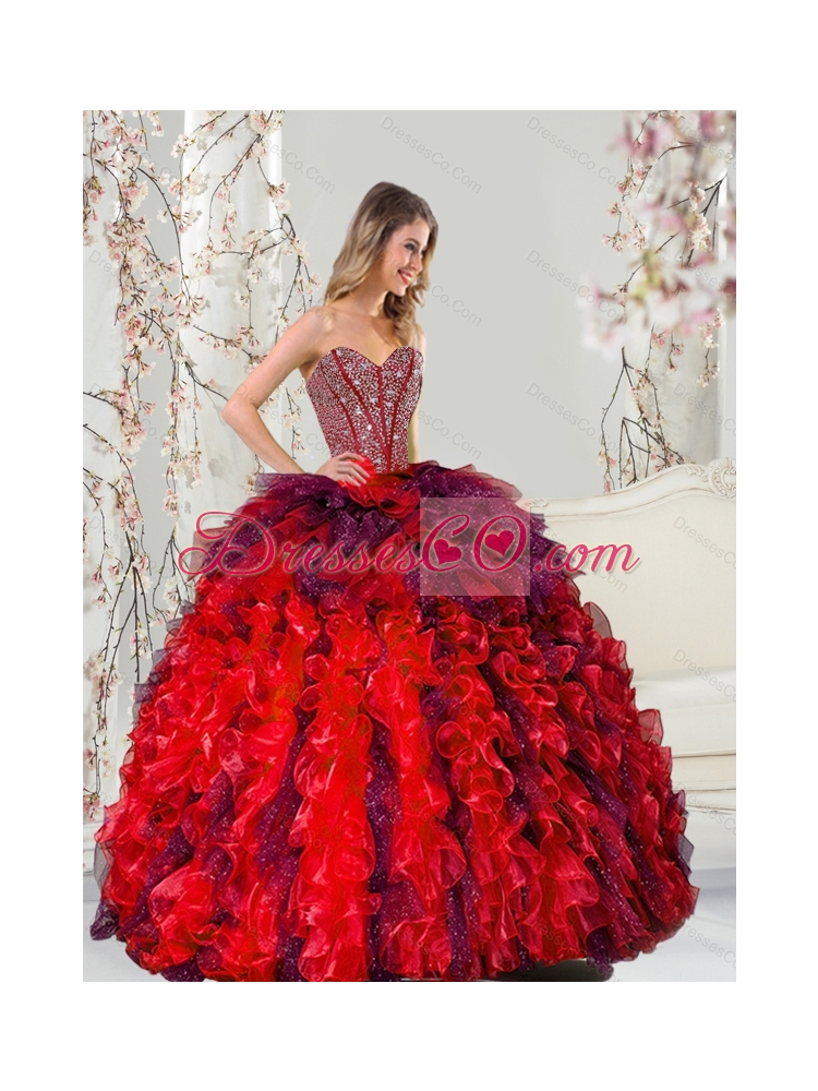 Detachable and Beading and Ruffles Multi-color Quince Dress
