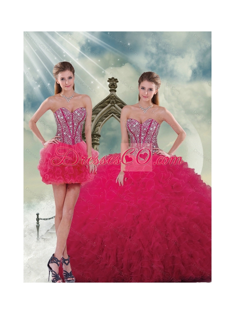 Detachable and Beading and Ruffles Red Sweet Sixteen Dresses
