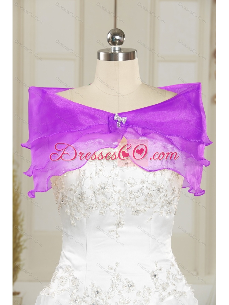 Detachable and Classic Beading and Ruffles Quince Dress in Purple and Blue for