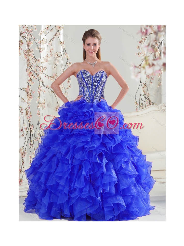 Detachable and Classic Beading and Ruffles Sweet Sixteen Dress in Royal Blue for
