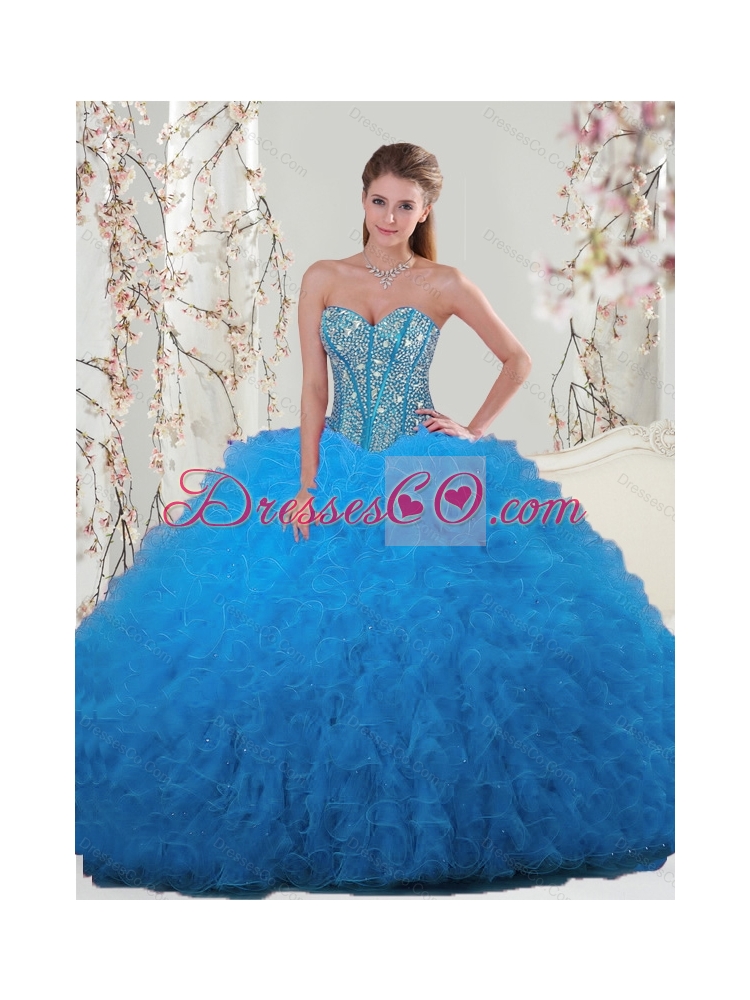 Detachable and Elegant Aqua Blue Sweet Sixteen Dress with Beading and Ruffles
