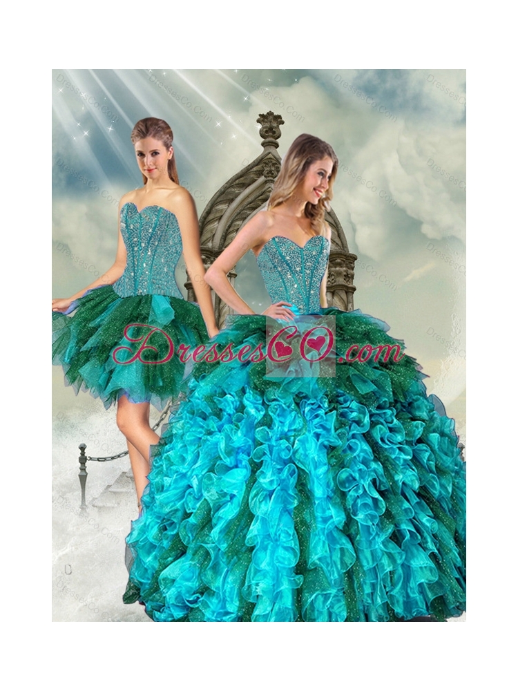 Detachable and Elegant Multi Color Beading and Ruffles Sweet 15 Dress