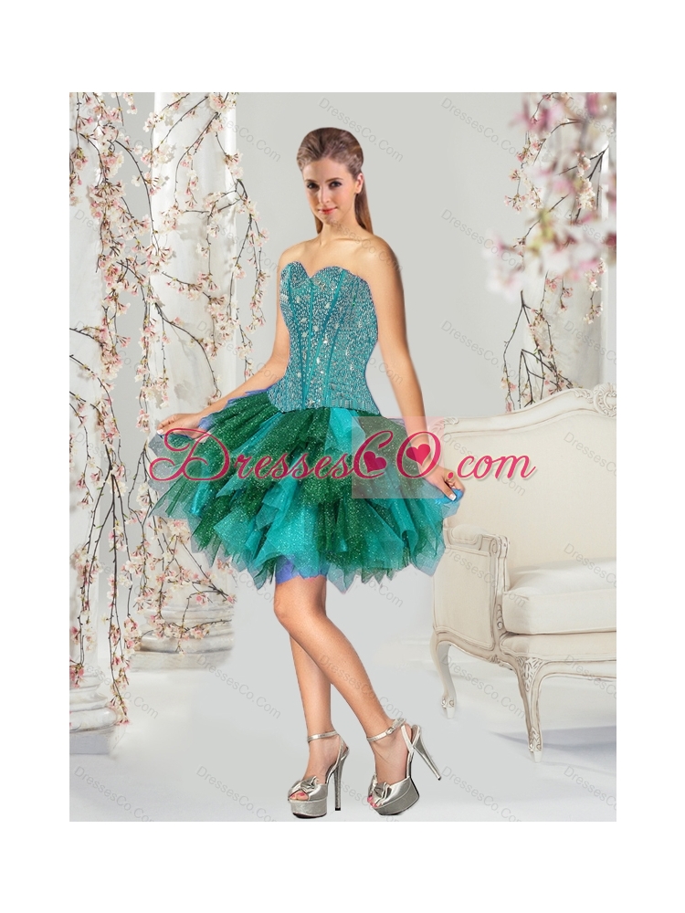 Detachable and Elegant Multi Color Beading and Ruffles Sweet 15 Dress