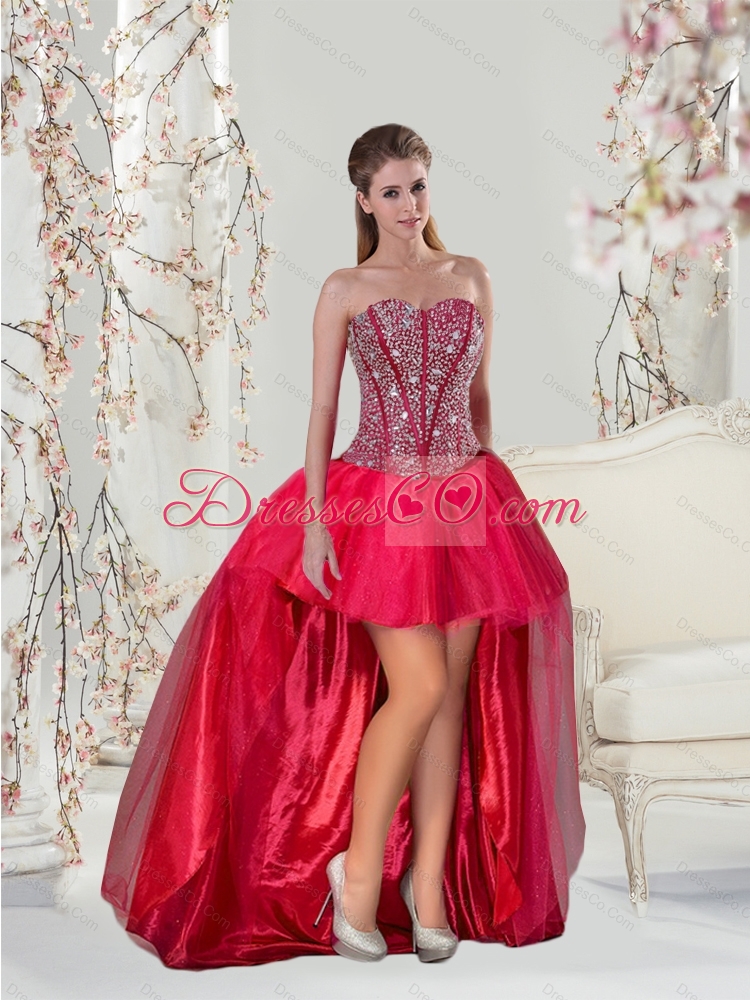 Detachable Beading and Ruffles Red Quinceanera Dress