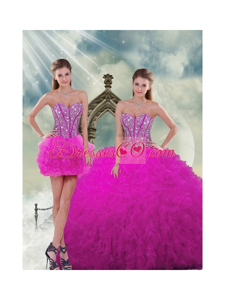 Luxurious and Detachable Quinceanera Dress Skirts with Beading and Ruffles in Fuchsia for