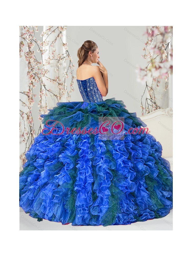Detachable and Latest Beading and Ruffles Quince Dress in Royal Blue and Teal