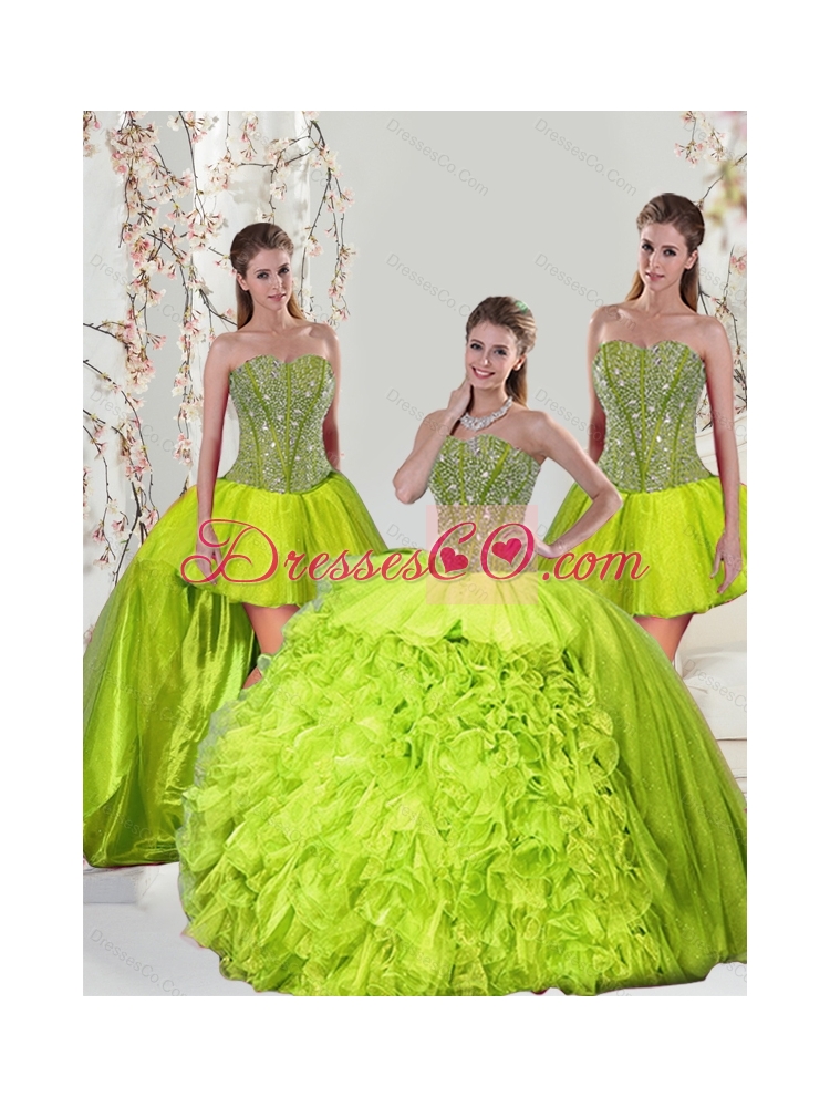 Detachable and Pretty Beading and Ruffles Yellow Green Dress Quince