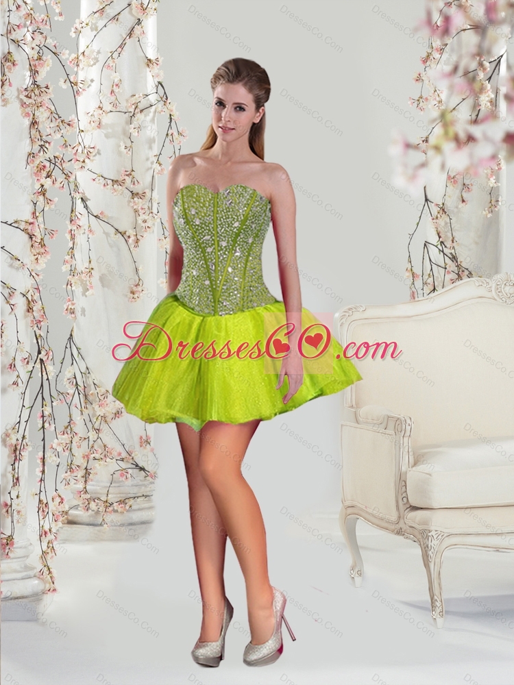 Detachable and Pretty Beading and Ruffles Yellow Green Dress Quince