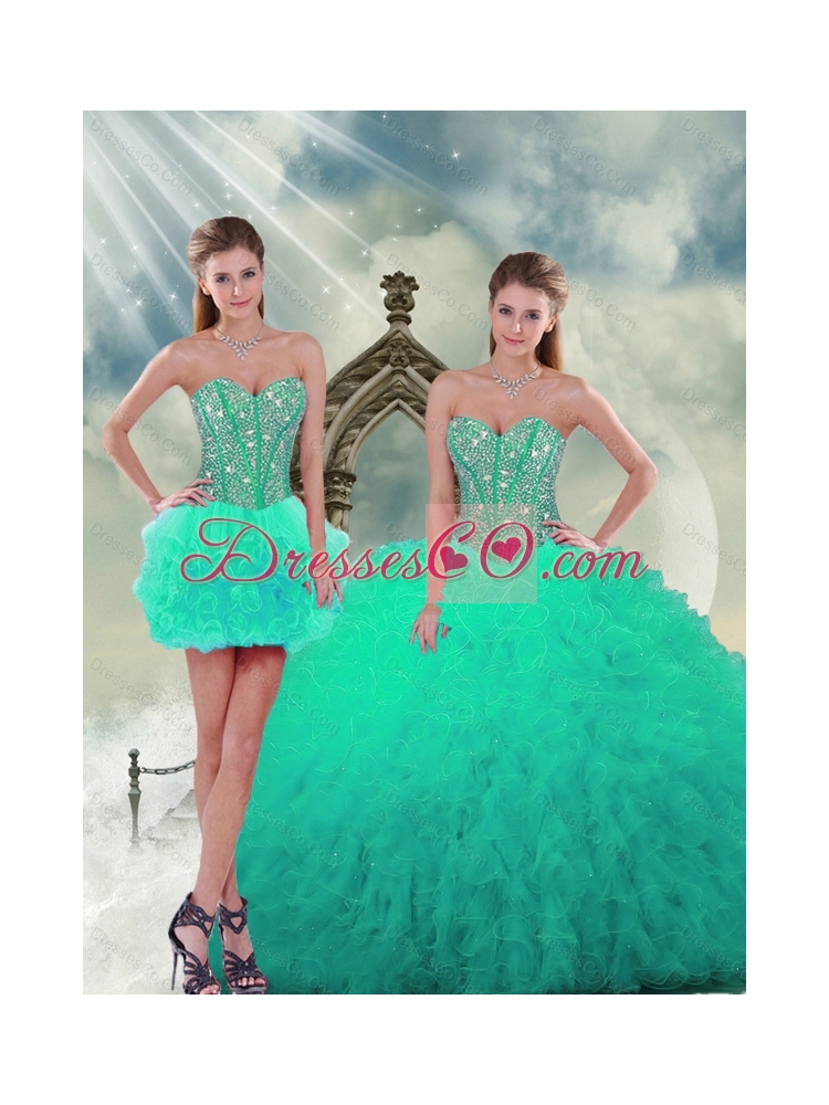 Detachable and Unique Beading and Ruffles Sweet Sixteen Dress in Apple Green