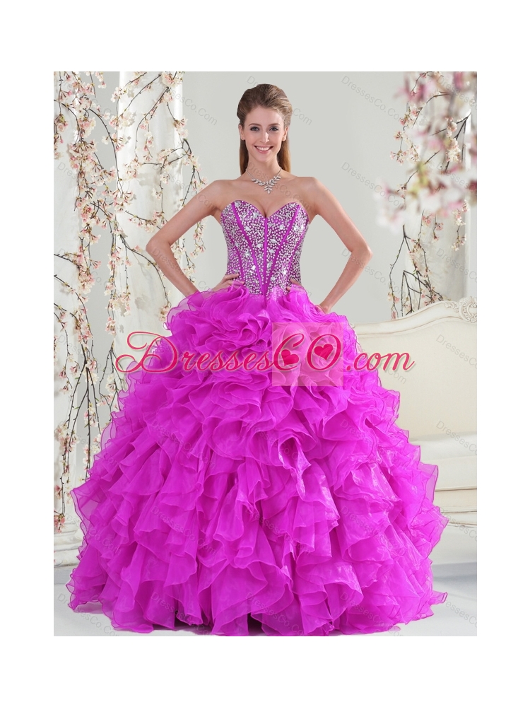 Spring Detachable and Latest  Hot Pink Sweet Sixteen Dress with Beading and Ruffles