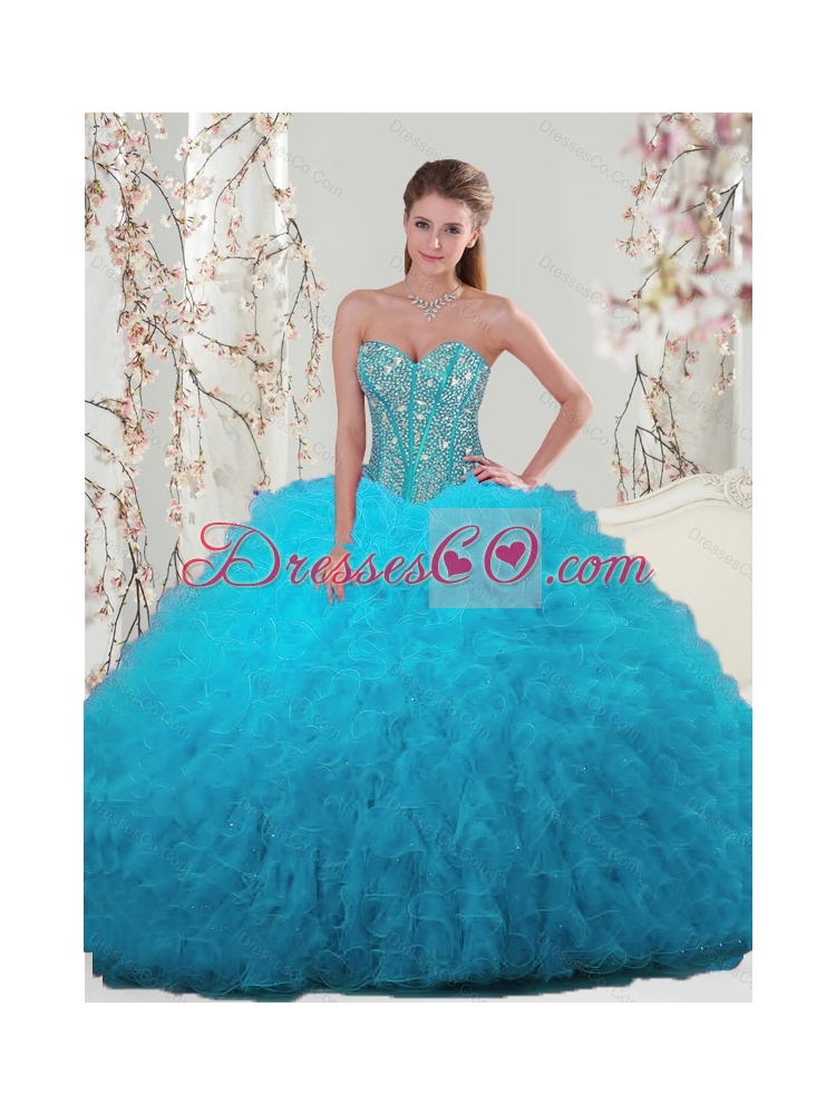 Spring Detachable and Pretty Beading and Ruffles Turquoise DressFor Quince