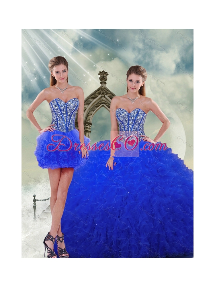 Detachable and Unique Royal Blue Quinceanera Dress with Beading and Ruffles for  Spring