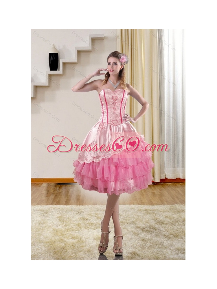 Cute Prom Dress with Embroidery and Ruffles