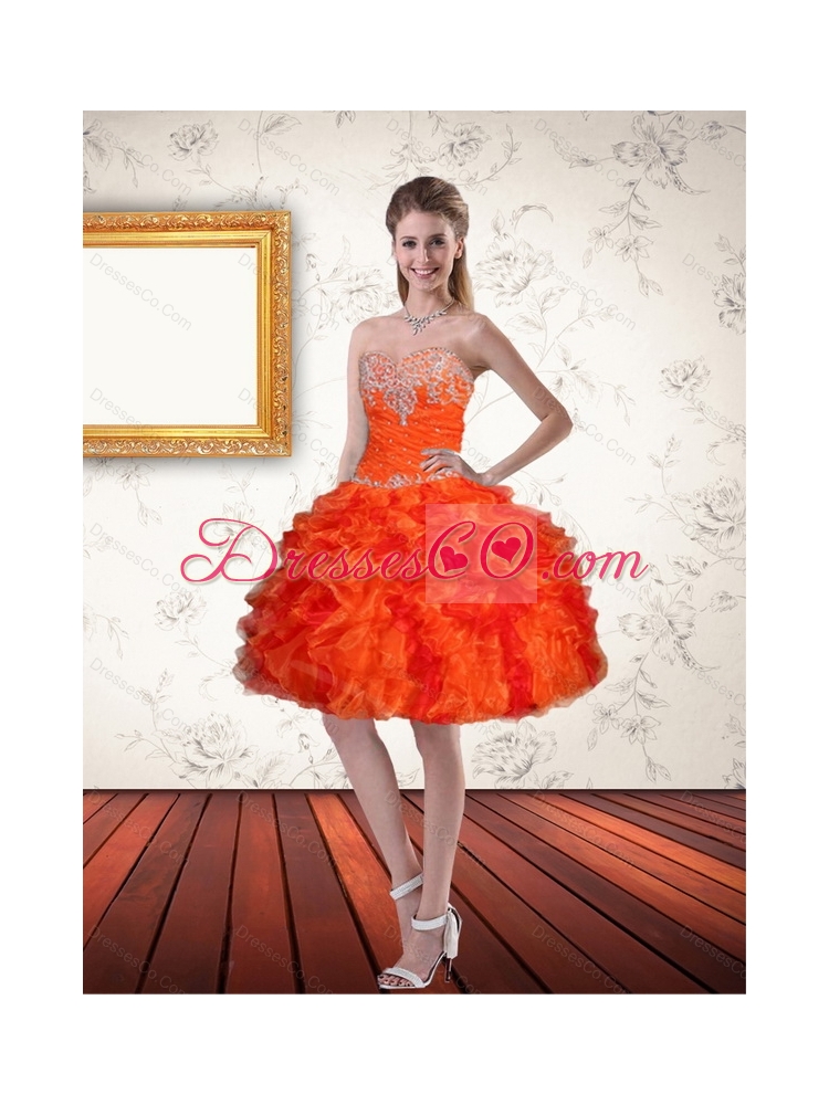 High Low Orange Prom Dress with Ruffles and Beading