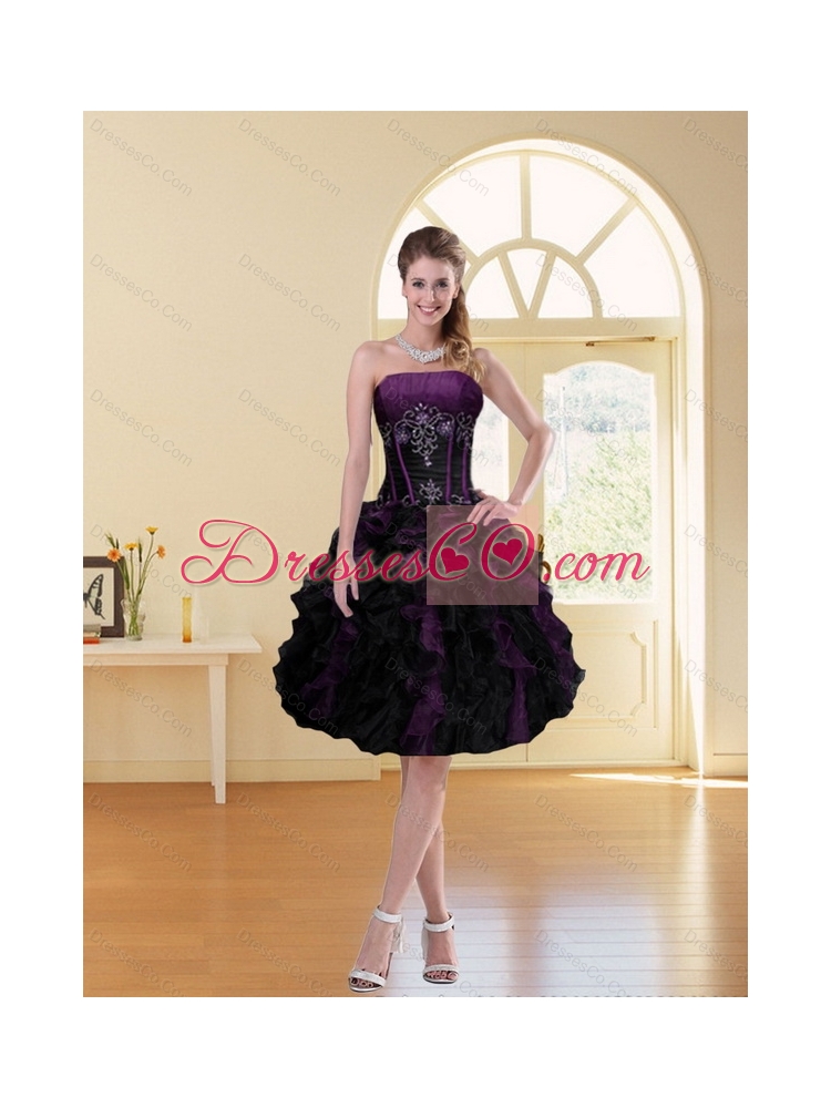 Multi Color A Line Ruffled Strapless Knee length Prom Dress with Beading