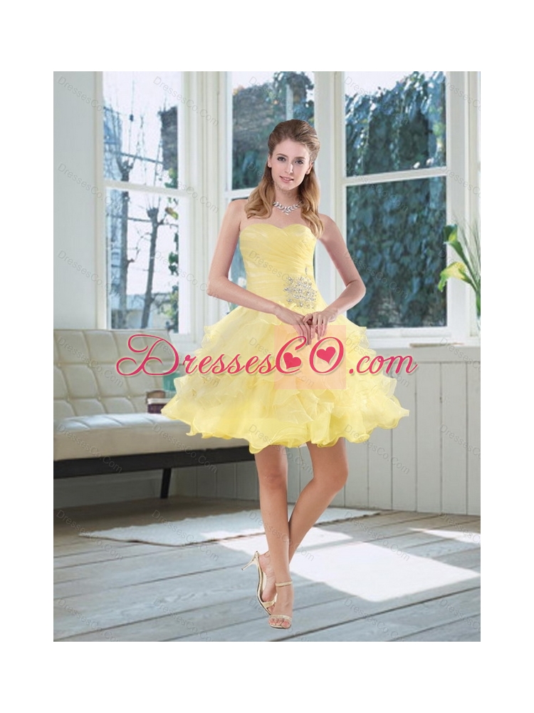 New Style Light Yellow Beading Puffy Prom Dress with Sweetheart