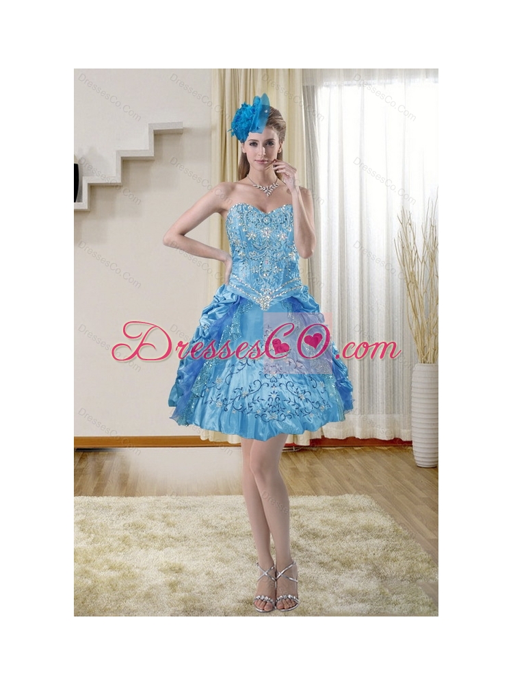 Popular Blue Prom Dress with Embroidery