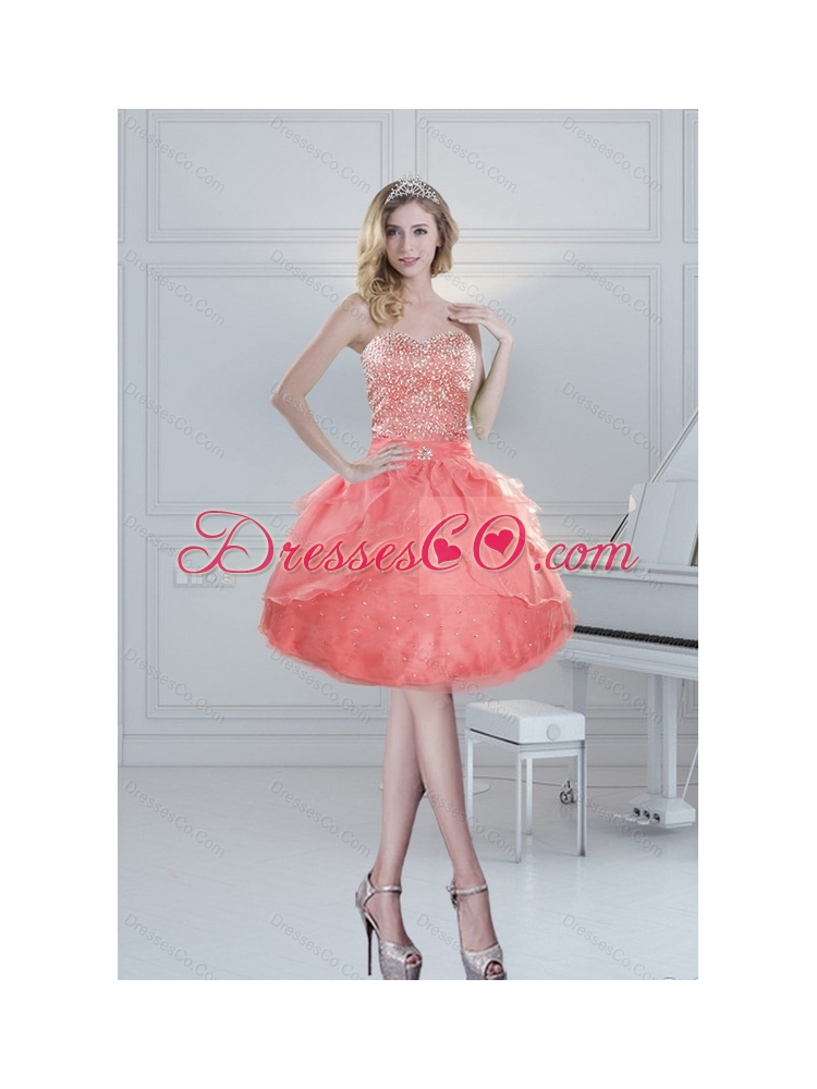 Pretty Puffy Watermelon Prom Dress with Beading