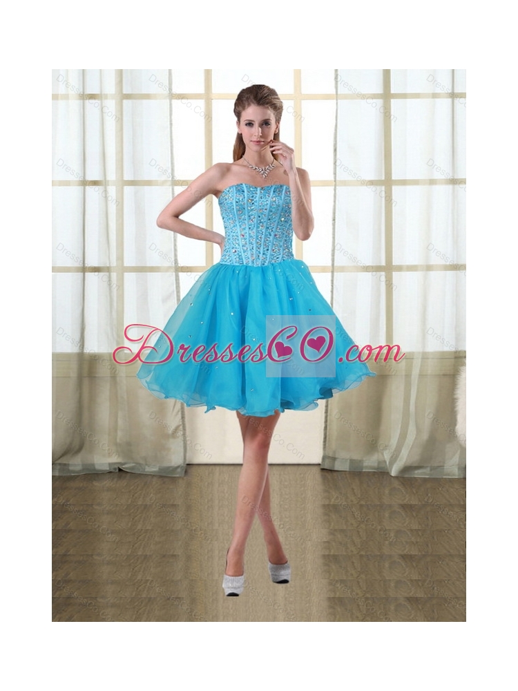 Puffy Baby Blue Short Prom Dress with Beading